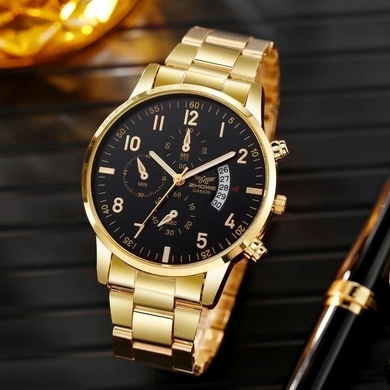 2 Pieces Fashion Solid Color Single Folding Buckle Quartz Men's Watches