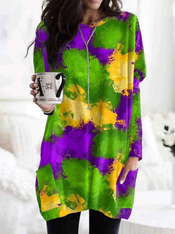 Mardi Gras Splash Color Block Print Dress