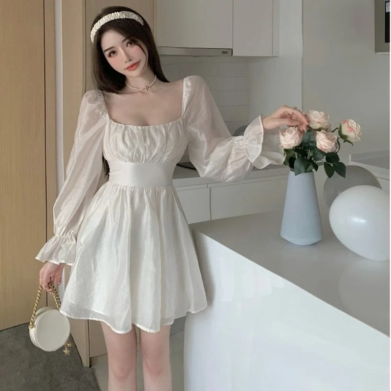 Billnai Pink Sweet Elegant Princess Dress Women Casual Korean Slim Long Sleeve Fairy Dress Female Backless Design Vintage Dress 2023 New