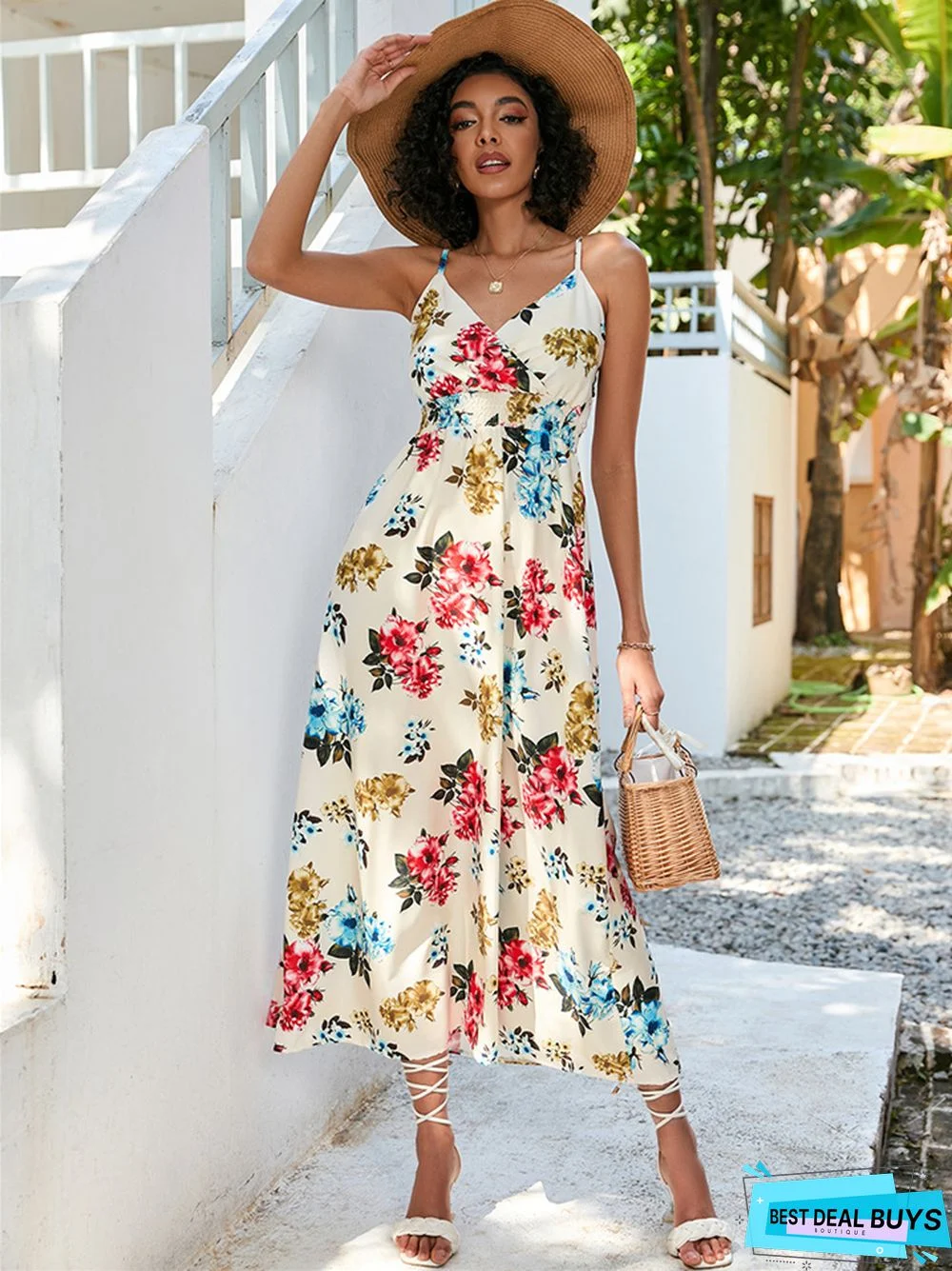 Summer Printed Waist-Length Suspender Dress