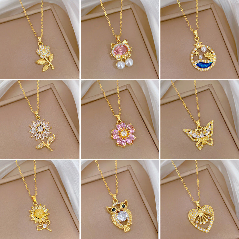 Copper Micro-Inlaid Necklace For Women Copper Micro-Inlaid Real Gold Electroplating Simple Ins Exquisite Clavicle Chain Neck Chain