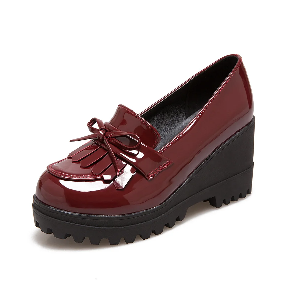 Tanguoant Tanguoant New Small Size 33 High Heel Tassel Slope Heel 40-43 Large Size Casual Women's Singles Shoes A8-10