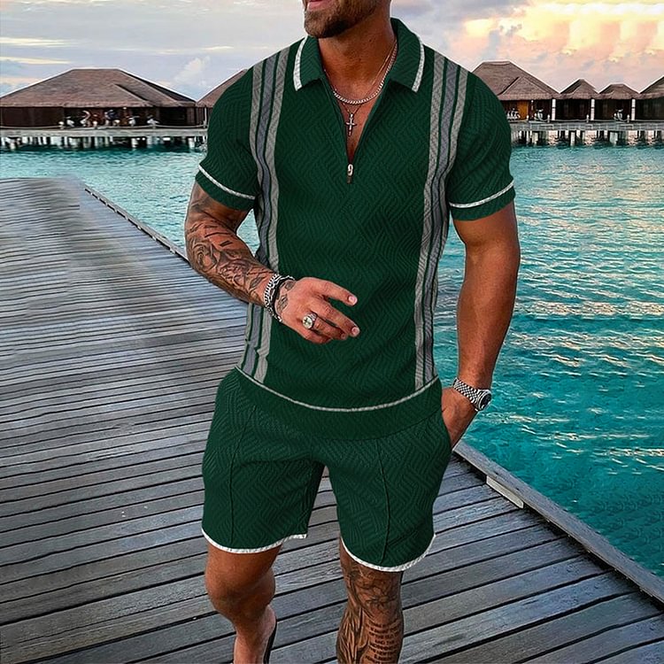 BrosWear Men's Fashion Casual Short Sleeve Polo Shirt Set