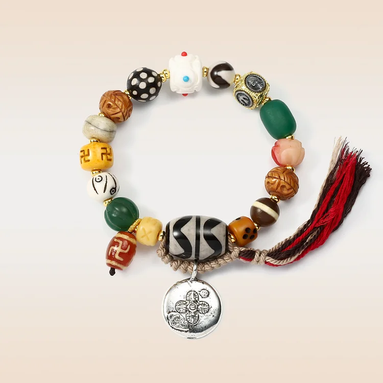 Double Tiger Tooth Dzi Bodhi Seeds Bracelet