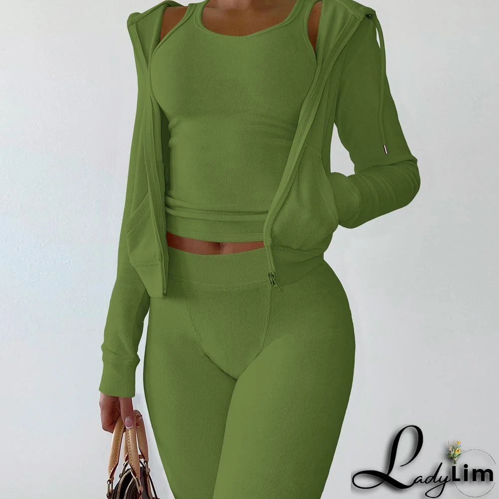 Women's Autumn/Winter Fleece Vest Hooded Three-Piece