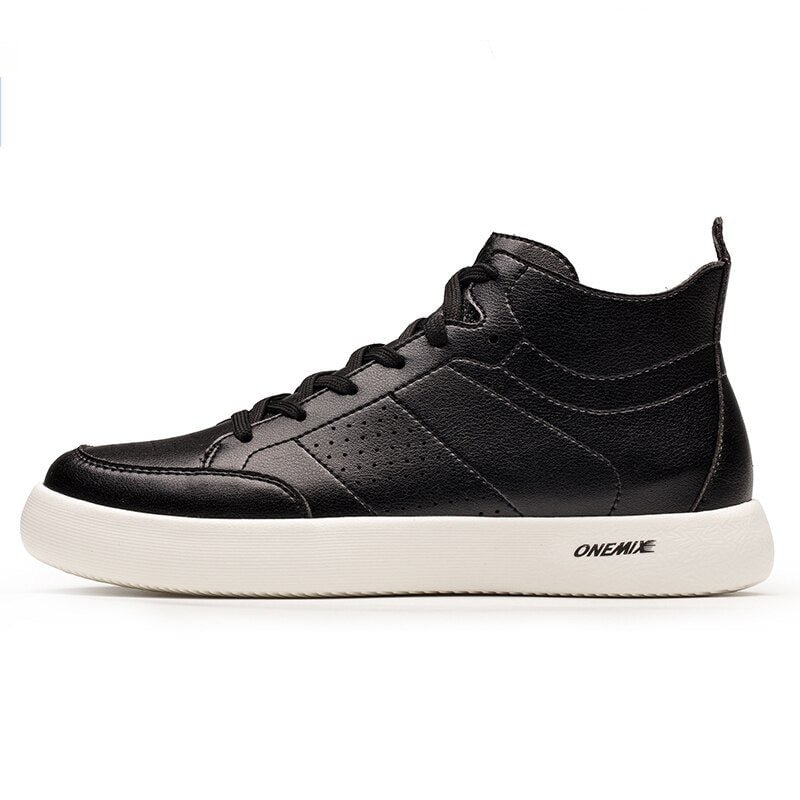 ONEMIX Men Causal Shoes Leather High Top 2019 New British Style Skateboarding Sneakers Male Vulcanized Off White Shoes
