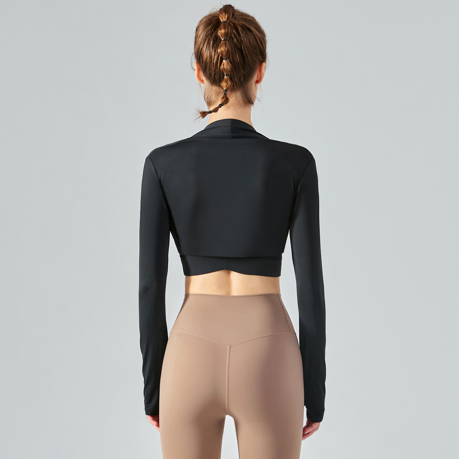 Buy Black different colors and types of long sleeve crop sunscreen waistcoat thin running jacket with thumb holes on Hergymclothing