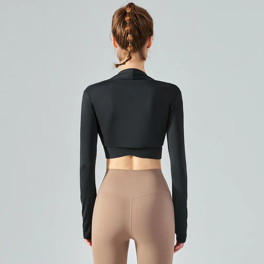 Buy Black different colors and types of long sleeve crop sunscreen waistcoat thin running jacket with thumb holes on Hergymclothing