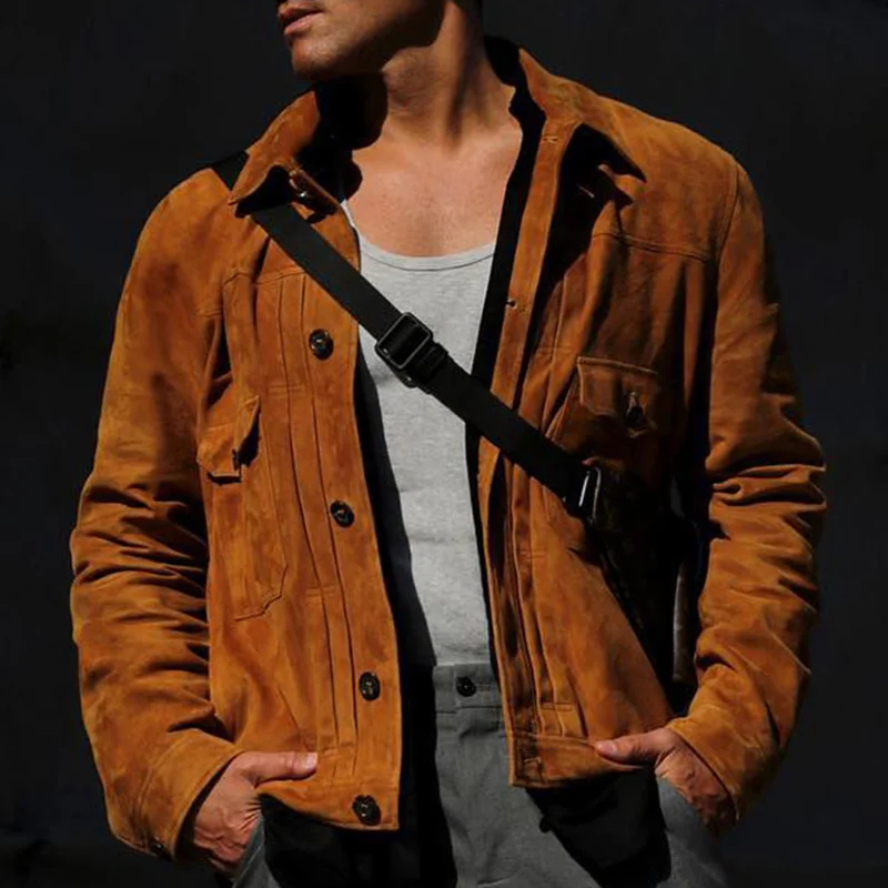Men's Suede Lapel Single-Breasted Casual Motorcycle Jacket