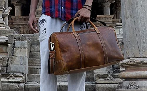 Leather Duffel Bag Travel Gym Sports Overnight Weekend cabin holdall