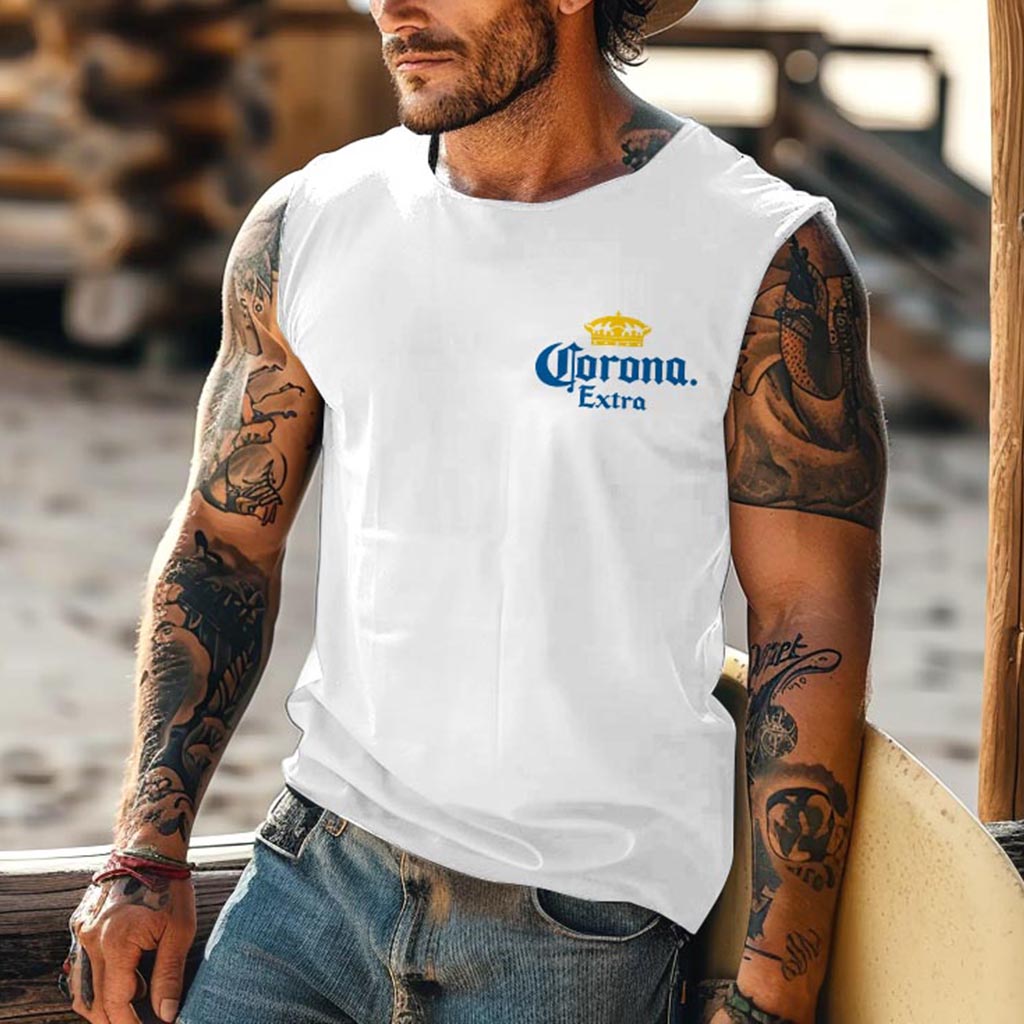 Men's Vintage Western Cowboy Rodeo Extra Surfing Graphic Print Round Neck Sleeveless Muscle Tank Top / TECHWEAR CLUB / Techwear
