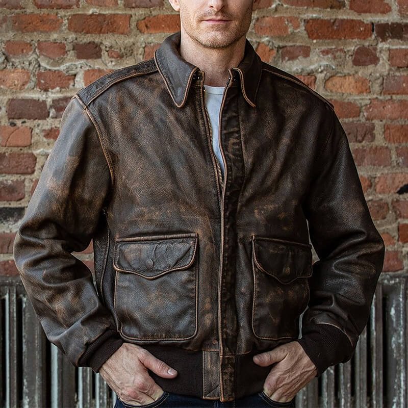 Men's Fashion Retro Distressed Pocket Leather Jacket / [viawink] /