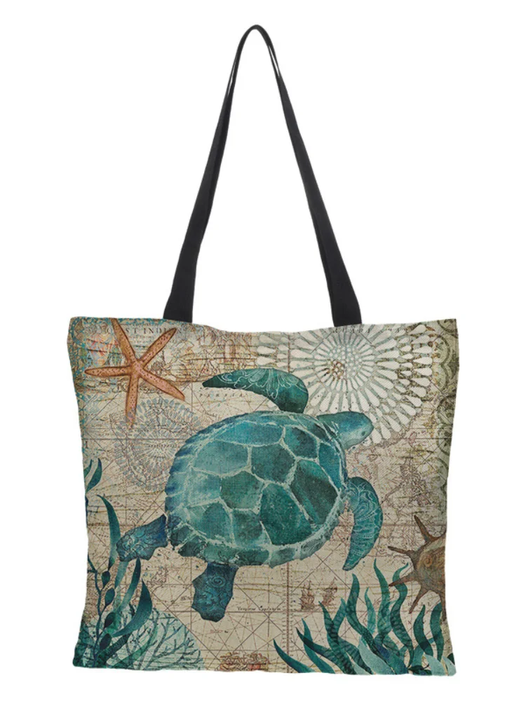 Multicolor Turtle Print Casual Shoulder Tote Bag
