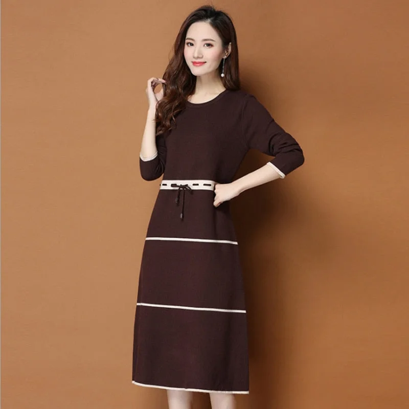Mid Length Over The Knee With Undergarment Knitted Wool Skirt Autumn And Winter Temperament Close Waist Thin Belt Wool Skirts