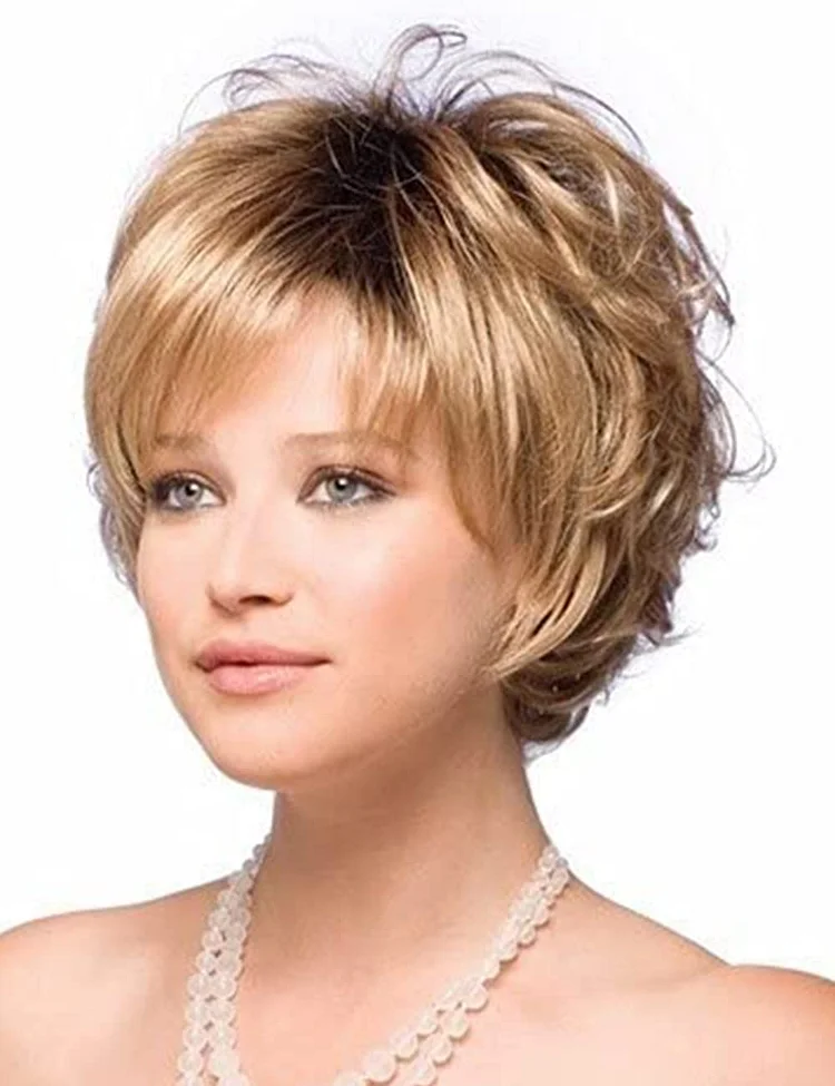 Short Blonde Curly Wigs for White Women Ombre Blonde Pixie Cut Wig