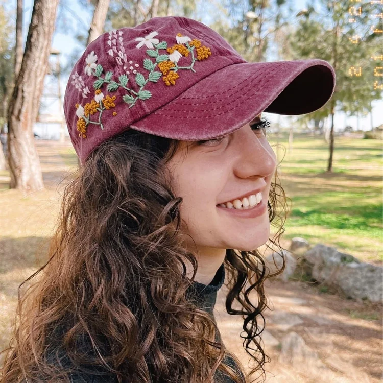 Floral Embroidered Hat W/lily Flower Dad Hat Soft 100% Cotton Black  Baseball Cap, Plant Mom Gifts for Her, Summer Gardening Hats for Women 