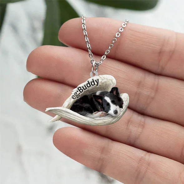 Personalized Border collie spaniel Sleeping Angel Stainless Steel Necklace