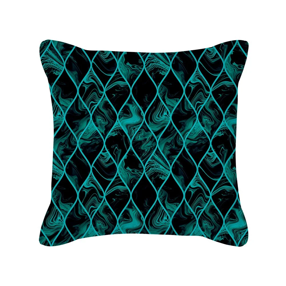Teal Blue Cushion Cover Leaves Geometric Heart Pillow Cover Sofa Home Decor Throw Pillows Car Decorative Pillow Case Accessories