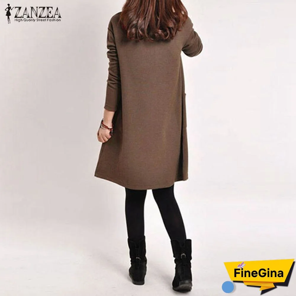 Zanzea Women V Neck Long Sleeve Casual Loose Tops Shirt Jumper Dress Plus Size
