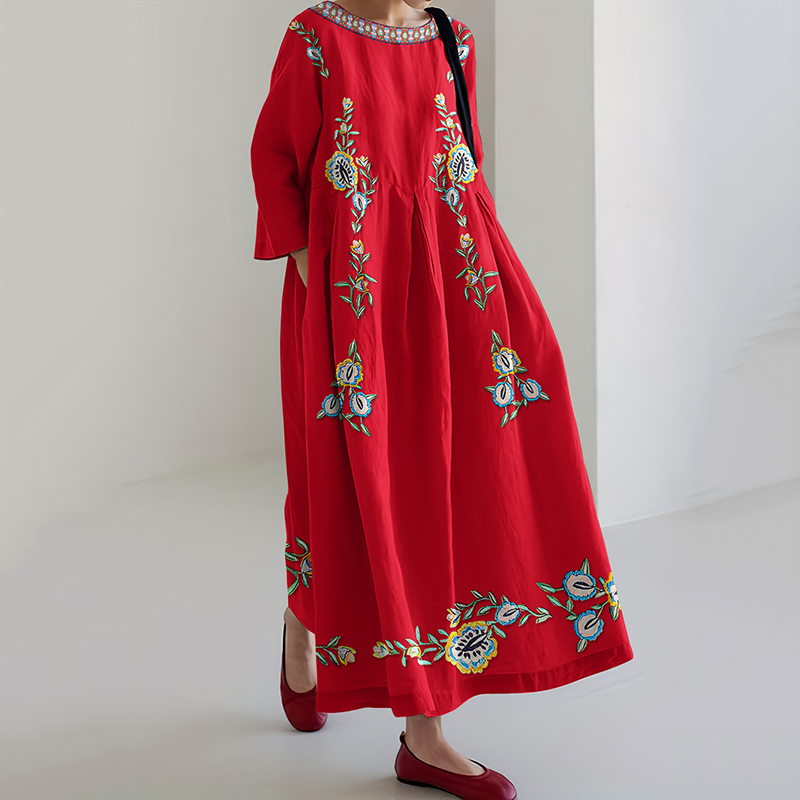 Comstylish Women's Floral Art Print Cotton And Linen Dress