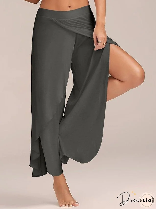 Women's Culottes Wide Leg Chinos Pants Trousers Baggy Black White Wine Mid Waist Basic Casual / Sporty Casual Daily