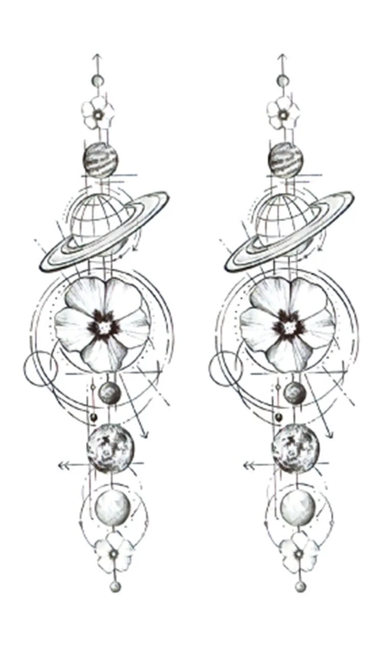 Tattoo Sticker Art Black White Drawing Little Element Small Triangle wave flower mountain Water Transfer Temporary Fake tatoo