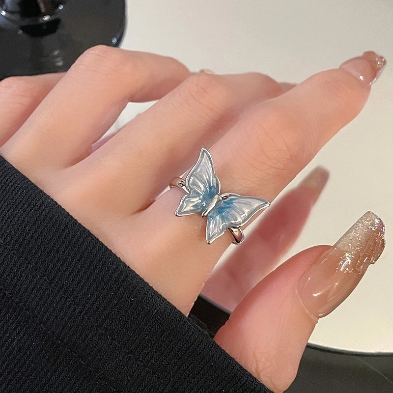 Copper Enamel Oval Butterfly Zircon Open Rings