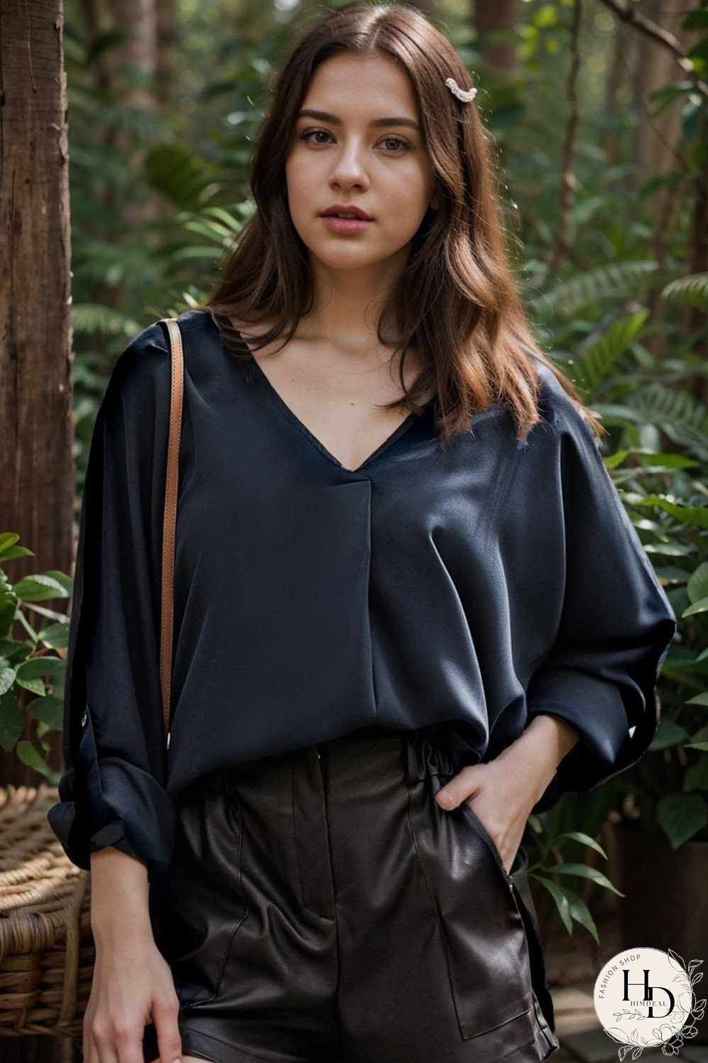 v neck long sleeved chiffon solid blouse drop shoulder closed shirt