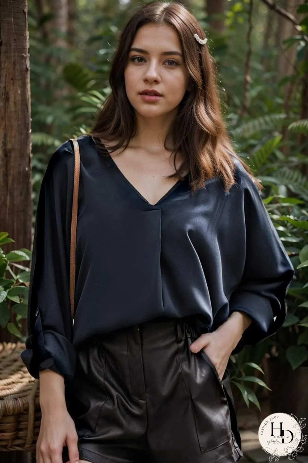 v neck long sleeved chiffon solid blouse drop shoulder closed shirt