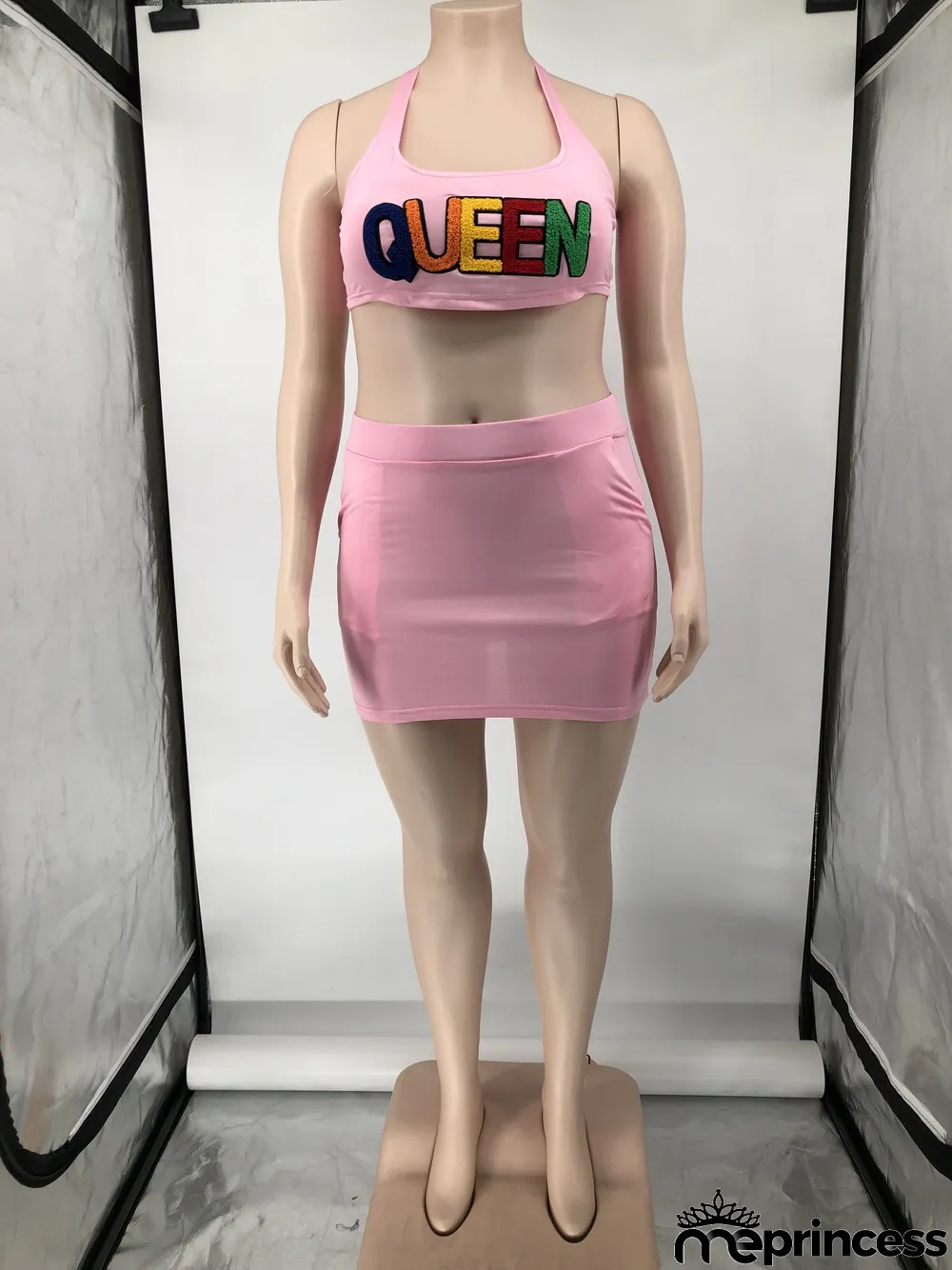 Plus Size Letter Print Tank Top Mini Skirt 2 Piece Sets