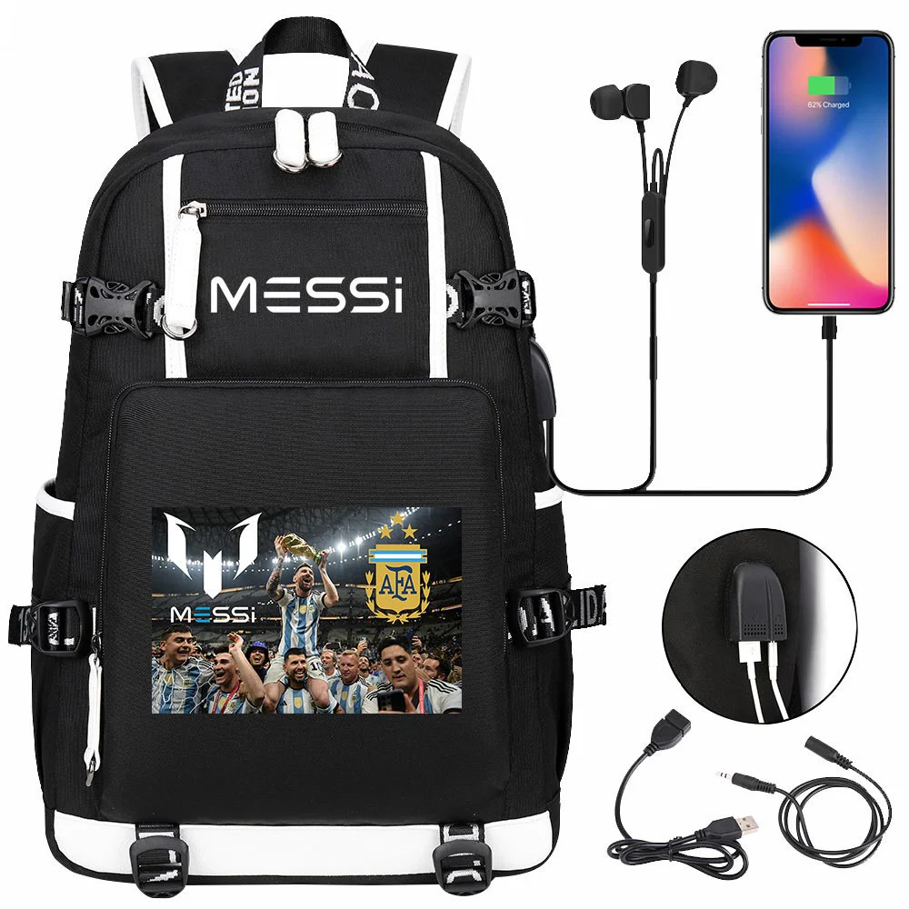 Buzzdaisy Score Big with Lionel Messi Backpack - Fits 15-inch Laptop, USB Charging, Multi-Pocket Capacity
