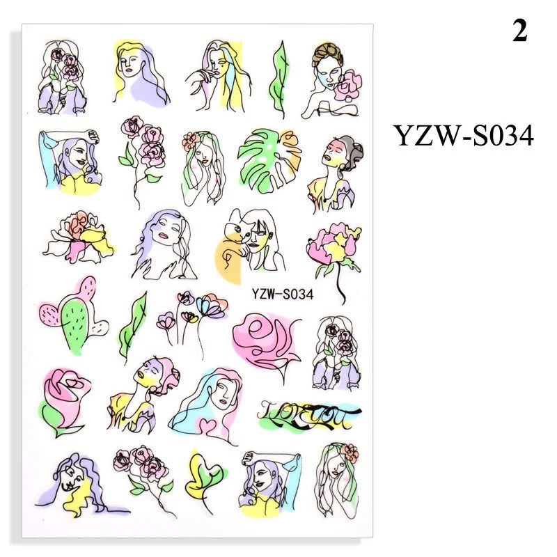 1 Sheet Human Face Nail Stickers And Decals 2021 Nail Art Decorations Set Geometric Pattern Dried Flowers Sliders For Nails Art-Nail Inspo