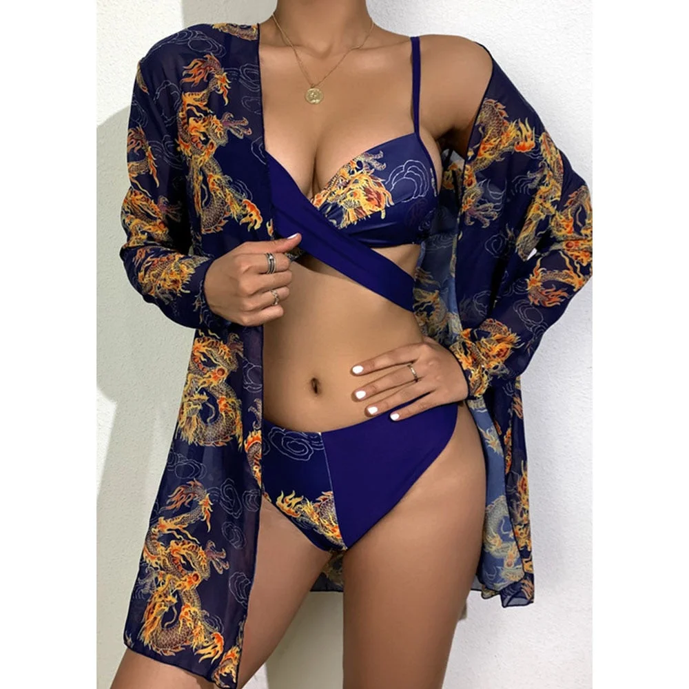 2022 Sexy Bikinis And Cover Set Women Swimsuit Printed Swimwear High Waist Summer Strappy Bathing Suit Beach Wear Biquini Female