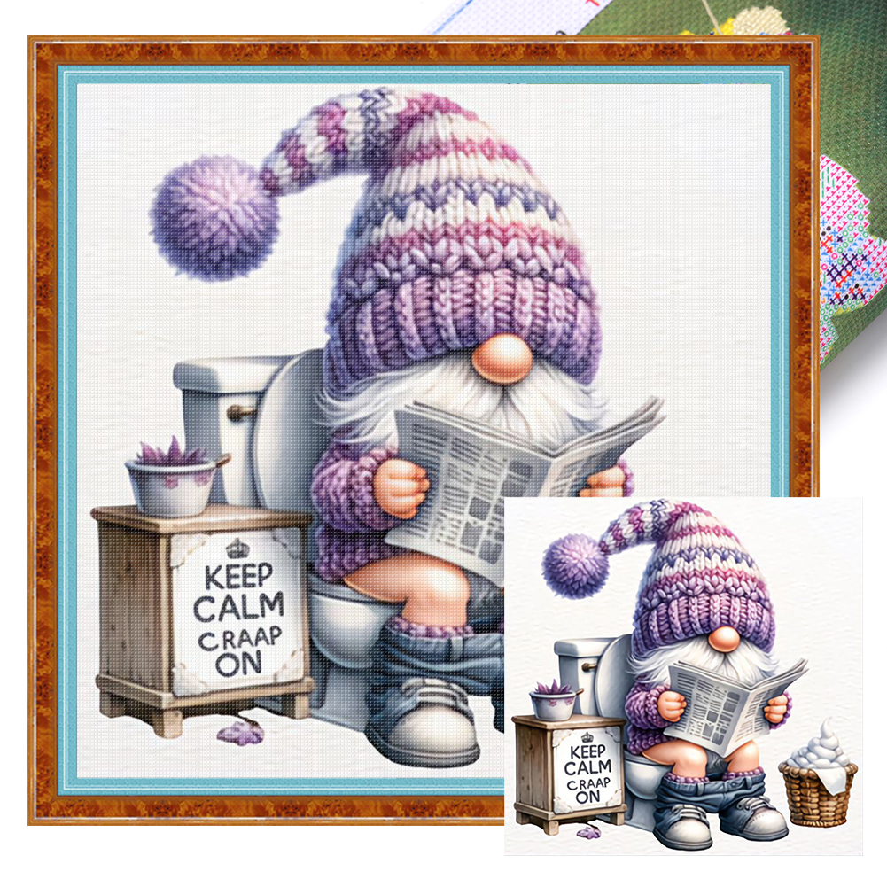 Gnome reading newspaper Full 11CT Pre-stamped Canvas(40*40cm) Cross Stitch