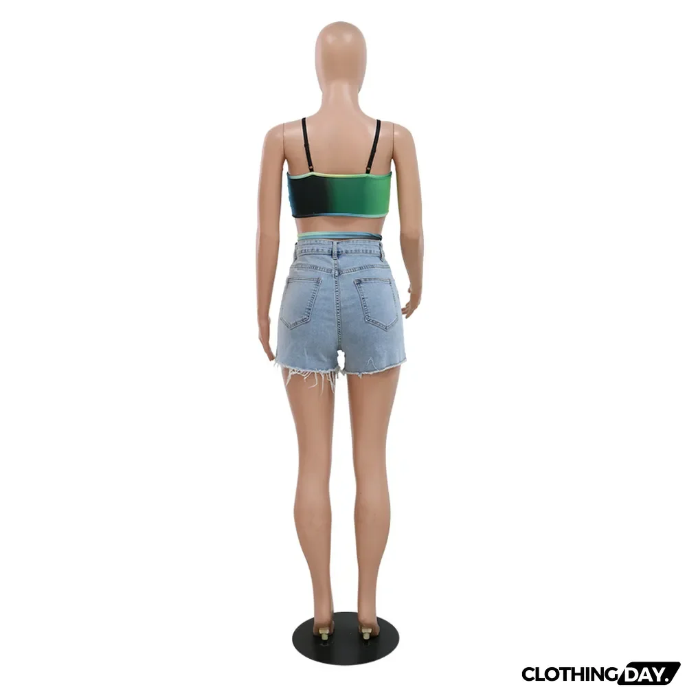 Women Street Trend Patchwork Denim Shorts