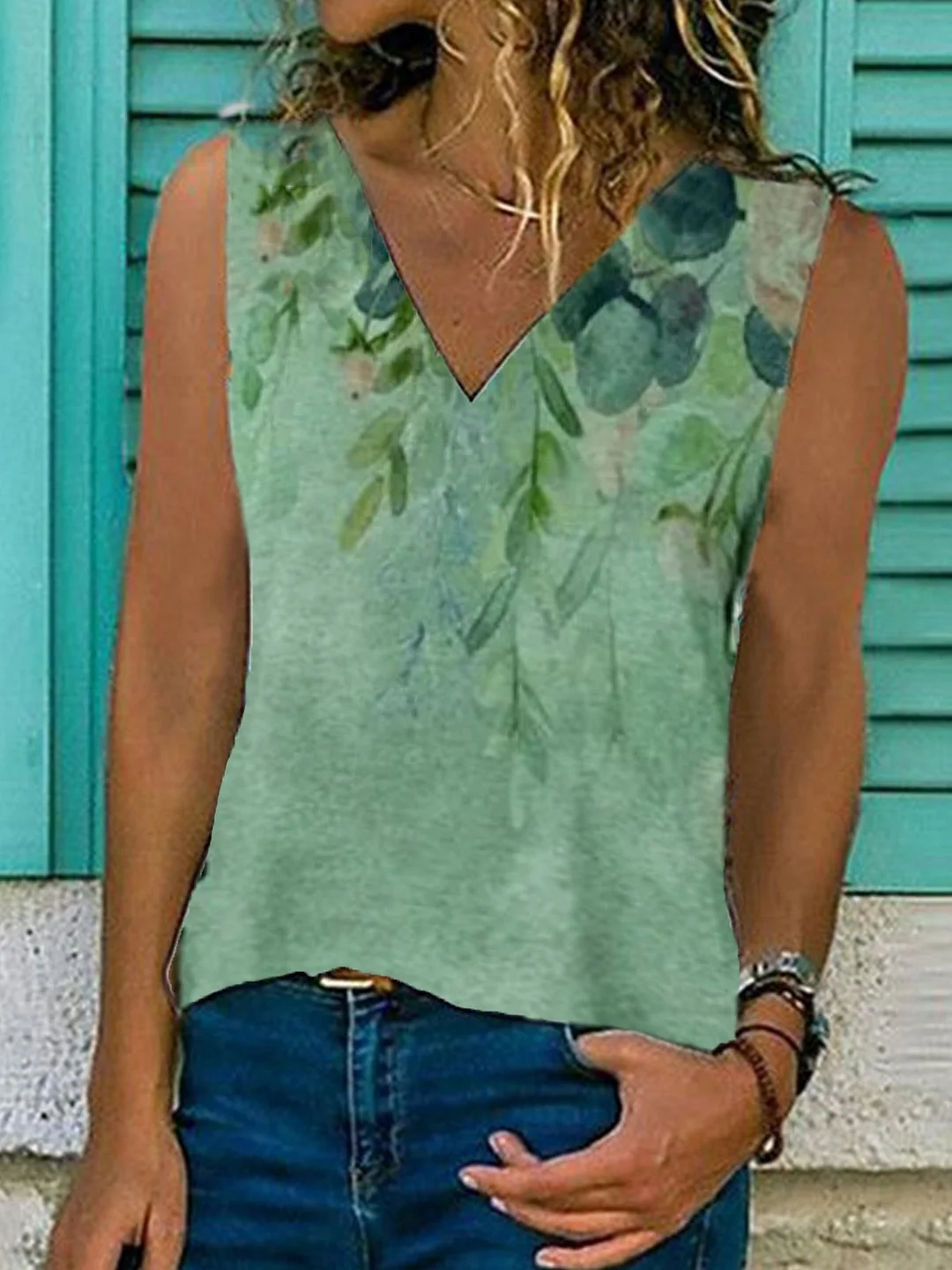Sleeveless Casual Printed Tops