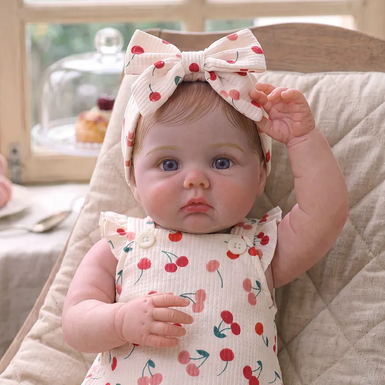 [Pre-Order] Babeside Sage 16" Full Body Silicone Baby Girl Doll &ndash; Cherry Print Romper & Big Bow Gift Set