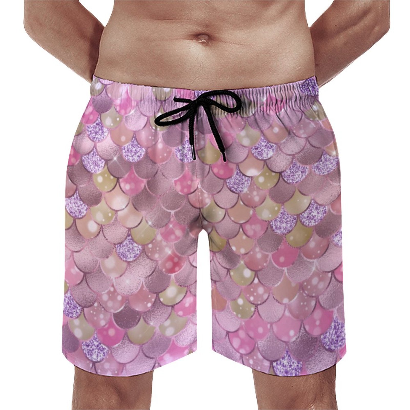 Glam Pink Purple Bokeh Mermaid Scales Patterned Elegant Men's Swim Trunks Summer Board Shorts Quick Dry Beach Short with Pockets