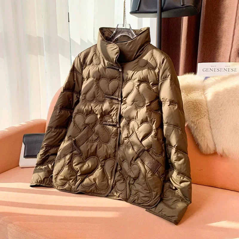 Woherb Autumn And Winter New Down Jacket Female Short Style Retro Standing Collar Warm To Show Thin Versatile Plate Deduction Age Fashion Coat-Outfit Ideas