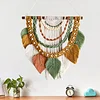 (Finished Product)Bohemian Handmade Leaf Wall Art No Drilling Handmade Craft Macrame Wall Decor Handmade Woven Leaf Tapestry for Apartment Living Room Bedroom Nursery Backdrop