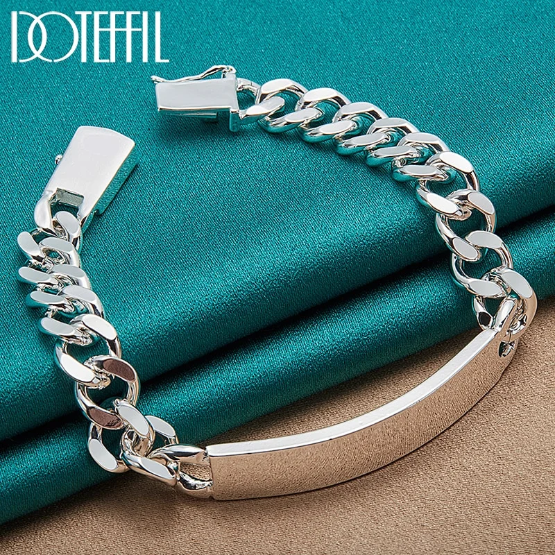 925 Sterling Silver 10mm Smooth Sideways Bracelet Chain For Men Woman Jewelry