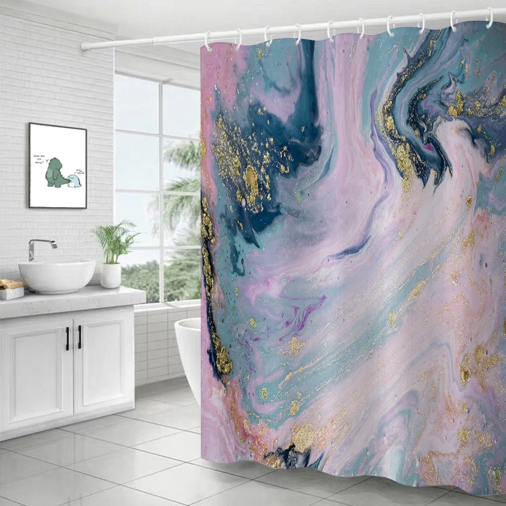 Polyester Abstract Marble Shower Curtain 3D Stripe Printing Colorful Bathroom Curtains Waterproof Fabric Bath Curtain Decor