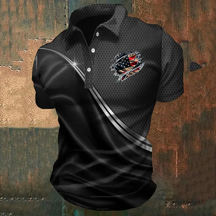 Men's Casual Independence Day Flag Print Polo Shirt