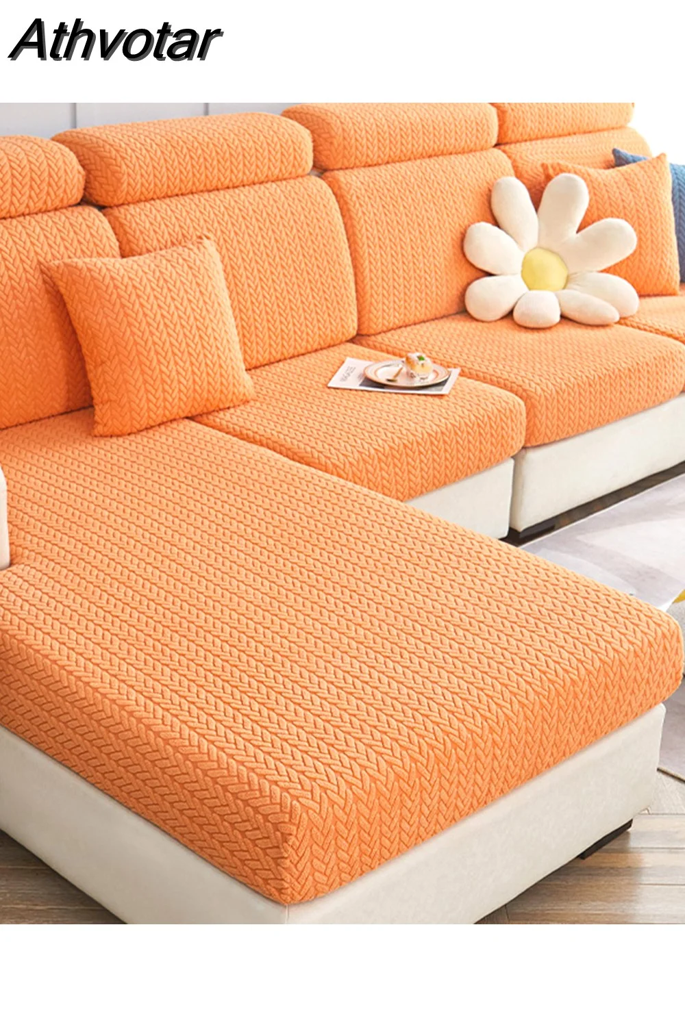 Athvotar Sofa Seat Cushion Cover for Living Room Wheat Head Pattern Elastic Thicken Corner Sofa Slipcover Furniture Protector