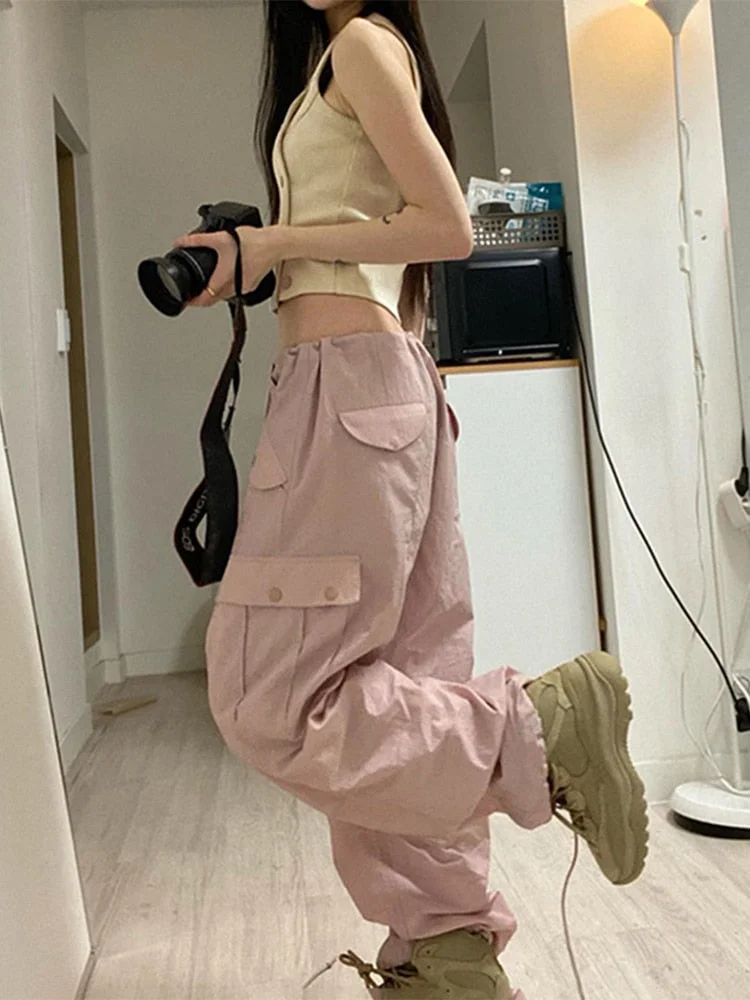 Jacuqeline 2022 Casual Drawstring y2k Pants Cargo Women Low Waist Loose Baggy Joggers Trousers harajuku Wide Leg Sweatpants