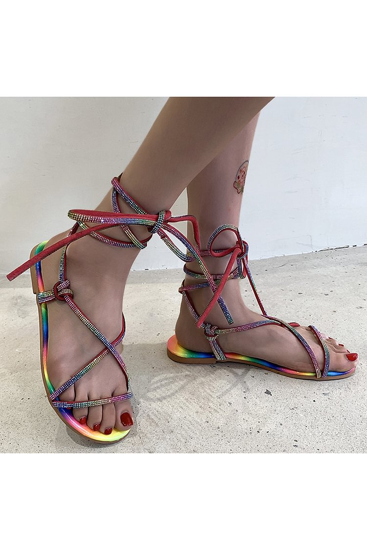 Colored Cross-Footing Strap Flat Leisure Slippers Sandals