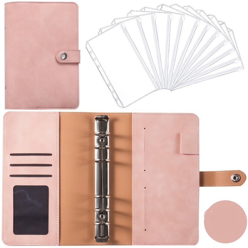A6 Macaron Leather Notebook Binder Can Be Filled With 12 Loose Leaf Zipper Pockets Bill Change Collection Book-Himinee.com