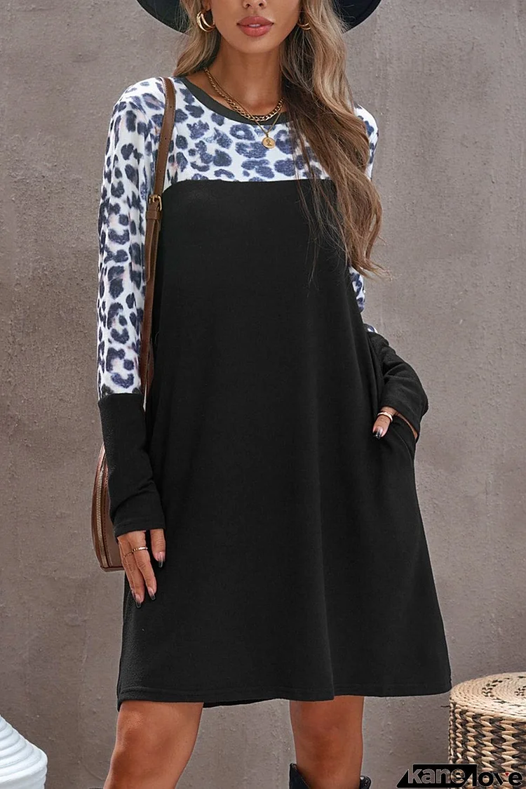 Print Splicing Long Sleeve Dress