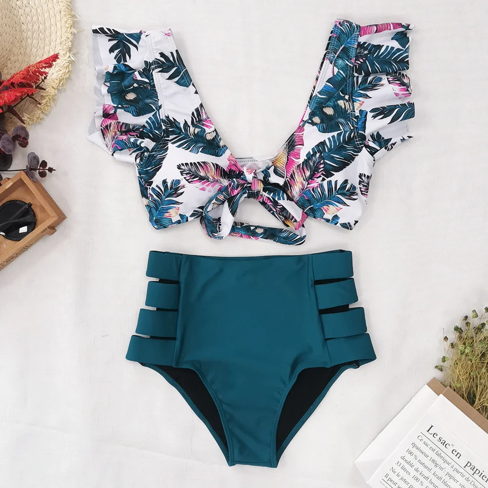 Uveng Bikini2025 New Lotus Edge Bikini Split Swimsuit Sexy High Waist