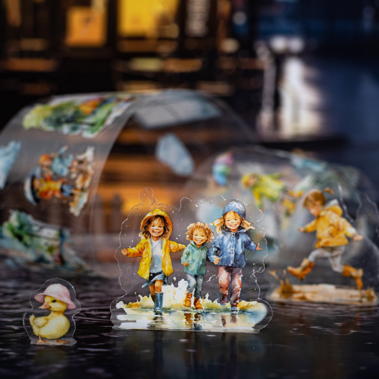 PET 테이프 - 60mm*200cm 비오는 날 시리즈 빈티지 캐릭터 날씨 창문